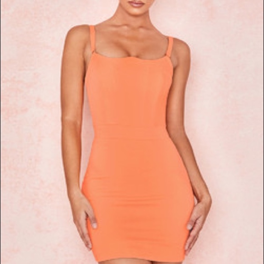 House of CB NEON PEACH CREPE BODICE MINI DRESS